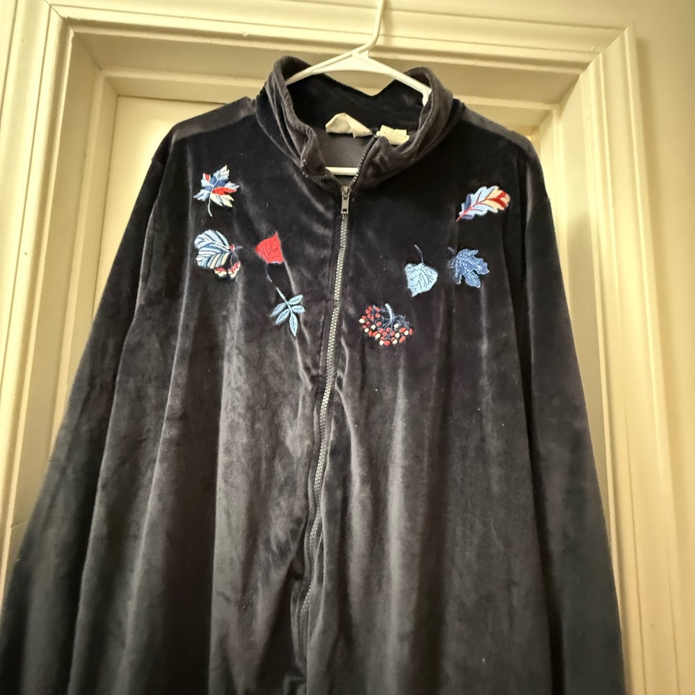 Blair Vintage Velour Dark Blue Jacket with Embroidery XXL
